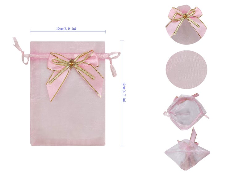 Sanrich 50pcs Sheer Organza Bags 3.9x4.7 Inches Jewelry Bags Candy Rose Drawstring Pouches Wedding Favor Gift Bags Business Display Sachets (pink) - Image 3